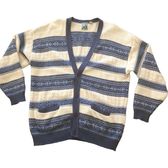 Vintage TT&Co blue and cream oversized chunky cardigan - Picture 4 of 12